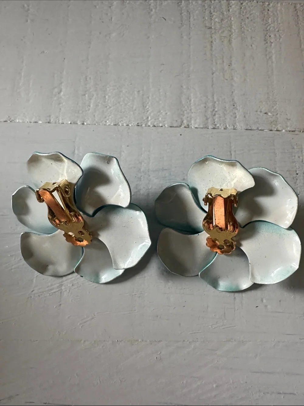 Vintage 1960’s Teal Flower Clip-On Earrings - Vibrant Blue-Green Floral Pair